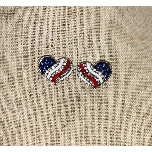 Rhinestone Stars and Stripes Heart Shaped earrings - Picture 1 of 5